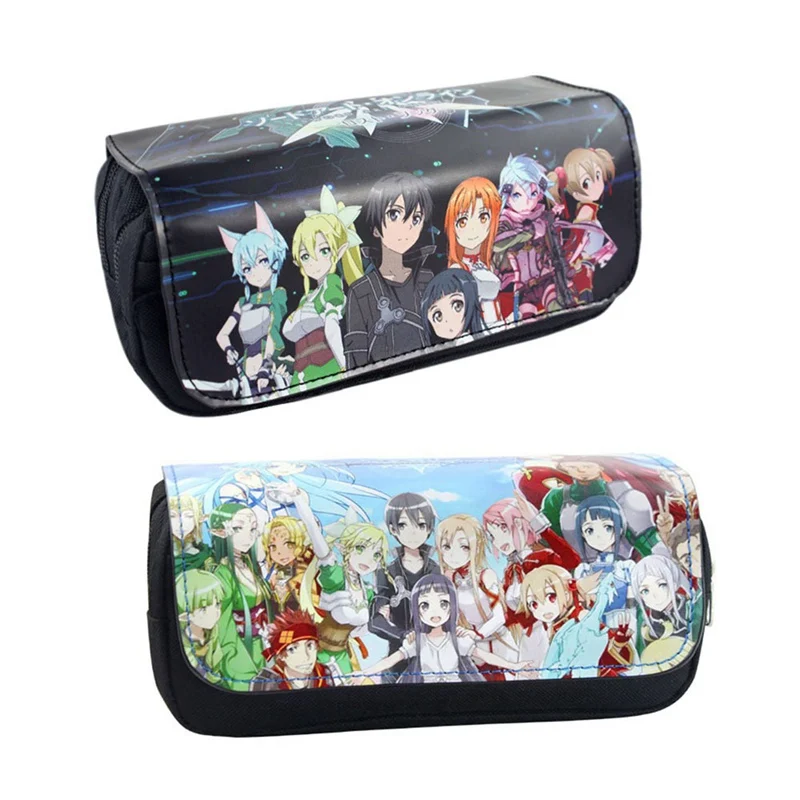 Sword Art онлайн аниме модная косметичка учебная Канцелярия Карандаш Чехол с двойной молнией для мальчиков или девочек