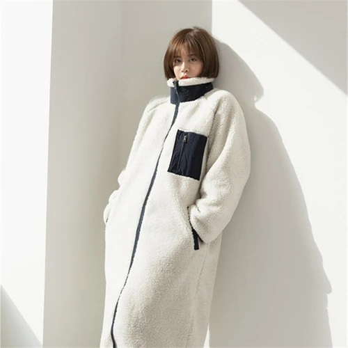 

Autumn And Winter Lamb Velvet Collar With Zipper Both Sides Colour Matching Student Windbreaker Woolen Blends Female
