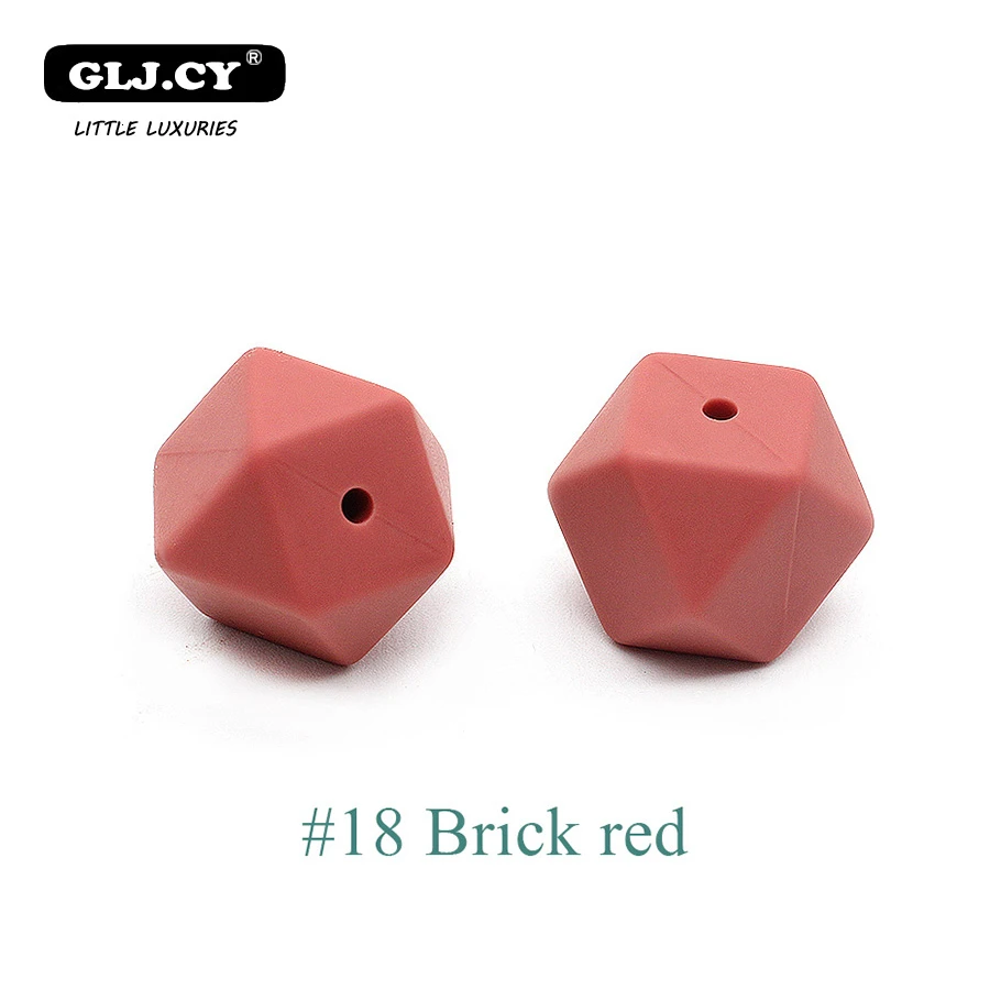 Brick red 10pc 17 мм силиконовые бусины для кормления аксессуары 10 шт. красочные силиконовые шестигранные бусины Монтессори игрушки Детские принадлежности для кормления - Цвет: Brick red 10pc
