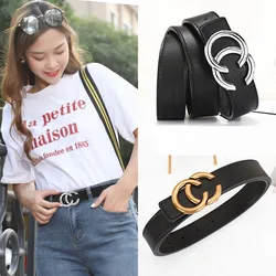 Internet Celebrity Women's Belt Genuine Leather Simple Fashion Lettered Black Lovers Wild Jeans Belt Female Belt for Woman
