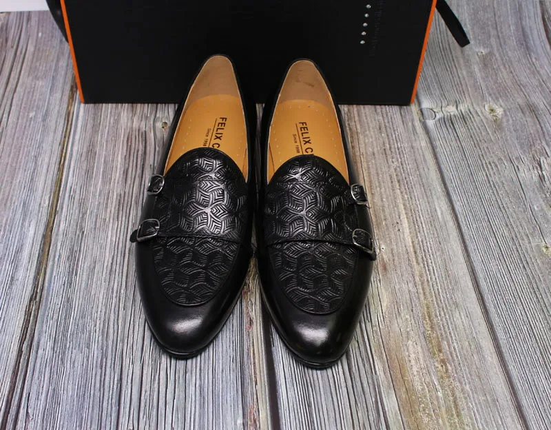 FELIX CHU/Классические мужские лоферы из натуральной кожи с ремешком; мужские свадебные туфли; повседневная обувь; Черные Мужские модельные туфли без застежки