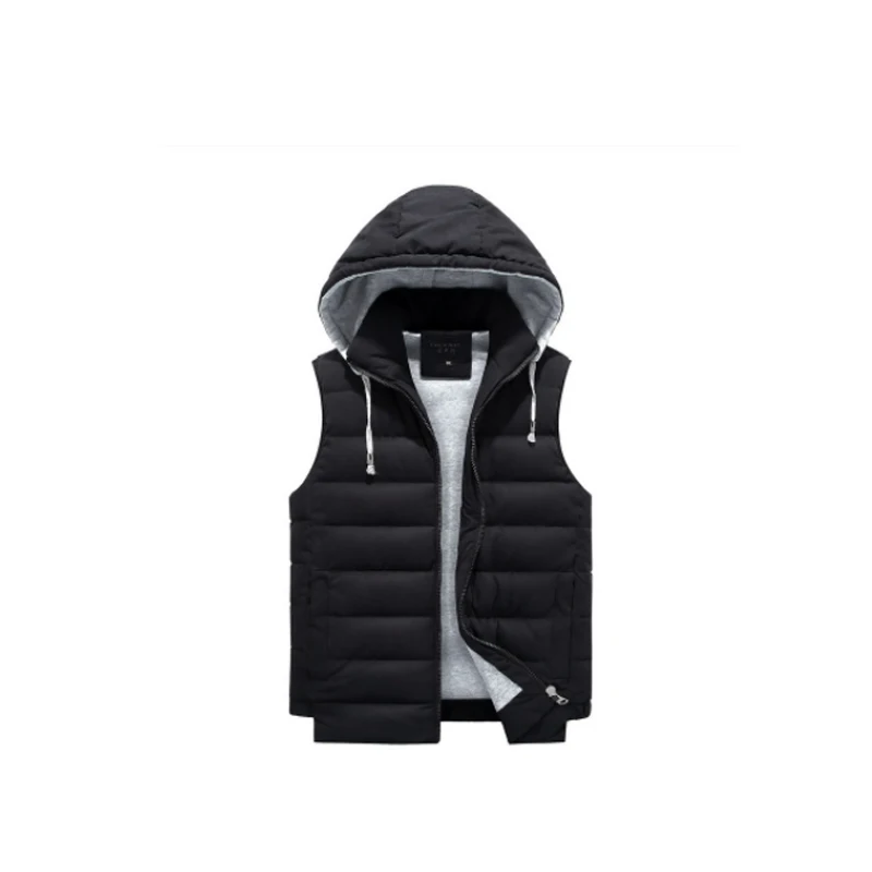 Men 4XL Parka Hooded Vest Winter Autumn New Thick Warm Casual Windbreaker Baggy Padded Outerwear Waistcoat Sleeveless Jacket