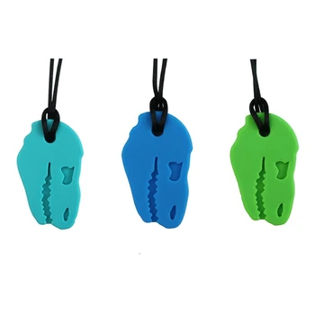 

Silicone Dinosaur Bite Chew Necklace Silicone Skull Chewable Baby Teether Jewelry Sensory Toys For Children Kids