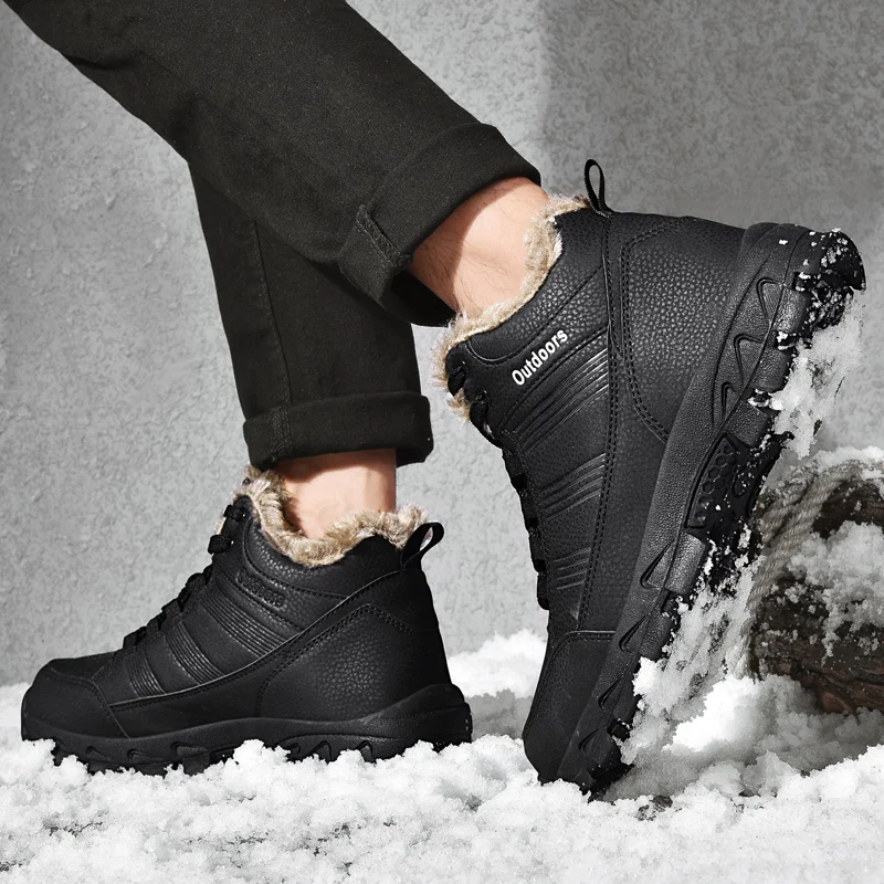 Adisputent Warm Winter Man Boots With Fur Snow Boots Waterproof Winter Work Shoes Men Footwear Fashion Rubber Ankle Shoes