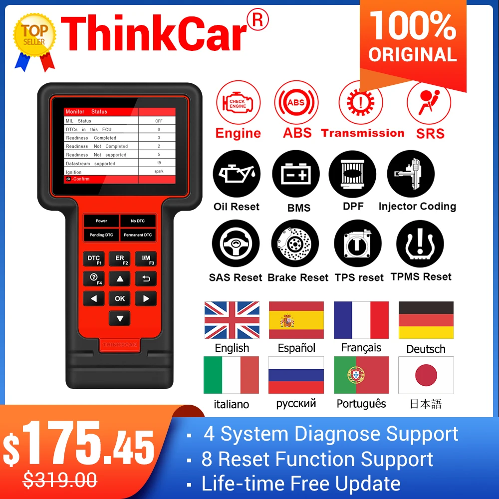 Thinkcar TS609 OBD2 сканер двигателя ABS SRS Трансмиссия диагностический инструмент ThinkScan 609