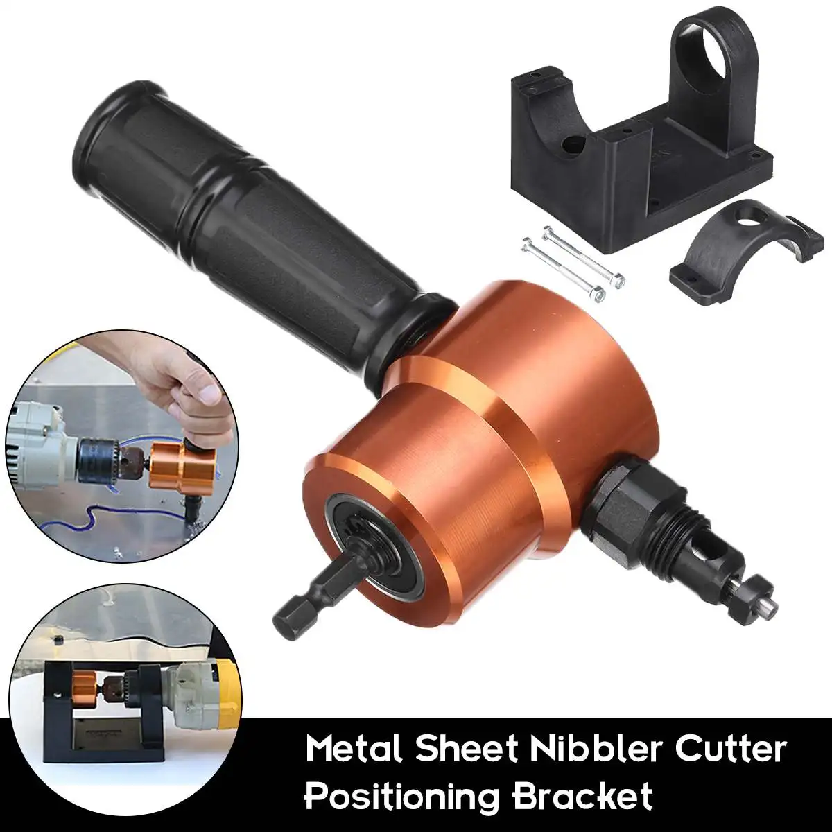 

Double Headed Sheet Metal Cutting Nibbler Metal Saw Cutter 360 Degree Adjustable Drill Attachment with Extra Punch Cutting Tools