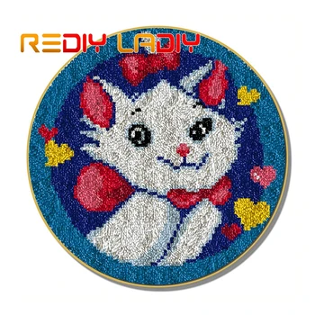 

Latch Hook Rug White Kitten Crocheting Carpet Rug Acrylic Yarn Pre-Printed Canvas Cushion Mat Crochet Tapestry Latched Hook Kits
