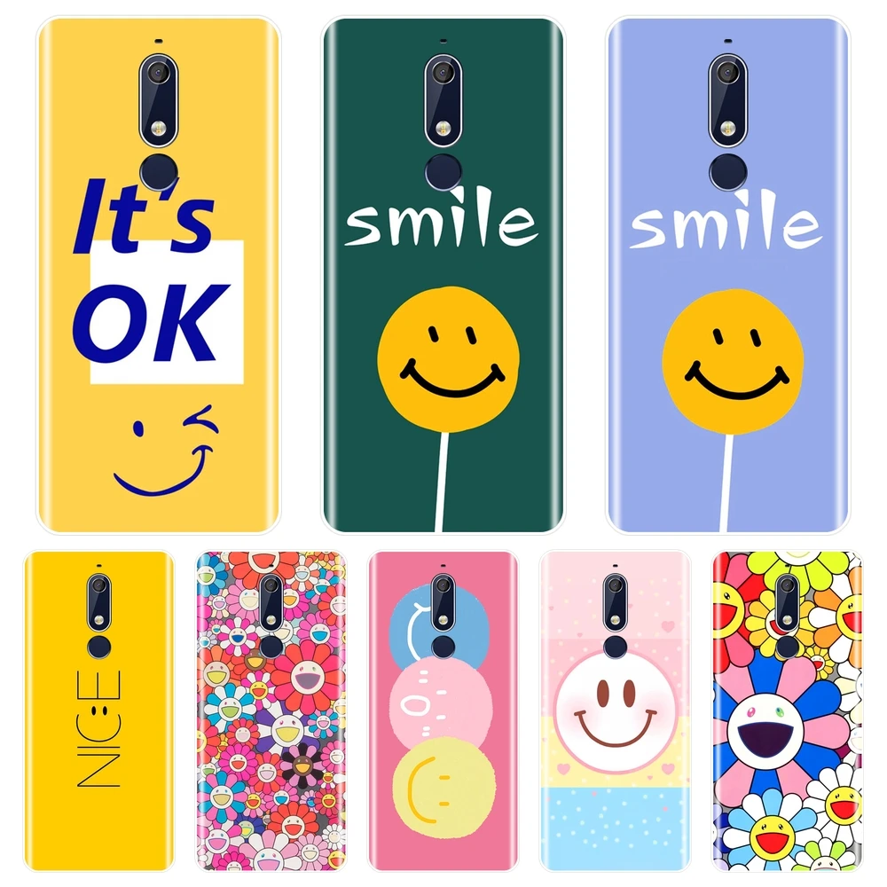 Soft Silicone Phone Case For Nokia 7.1 6.1 5.1 3.1 2.1 Yellow Blue Smile Flower Back Cover Plus | Мобильные телефоны и