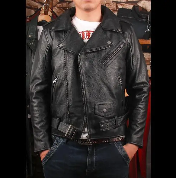 

Free shipping.plus size Brand classic men leather Jacket men's genuine Leather biker jacket.motor cowskin slim coat,sales