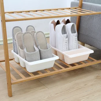 

Plastic PP Shoes Storage Boxes Three-grid Vertical Simple Integrated High Capacity Slippers Shoe Bracket Racks Home Storage Boxs