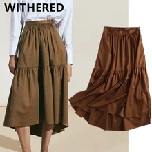 

Dave&Di faldas mujer moda 2020 england style vintage cascading high waist loose casual Asymmetry long skirt women