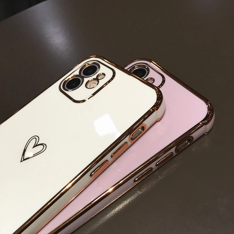 Electroplated love heart Phone Case For iPhone 12 13 11 Pro Max XR XS X XS Max 7 8 Plus Shockproof Protective Back Cover capa