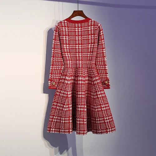 L-4XL Плюс размер женское трикотажное платье-свитер осень модное v-образным вырезом с длинным рукавом с высокой талией А-силуэта женские вечерние платья