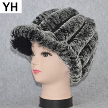 Россия Настоящий мех кролика шапка Для женщин Зимняя вязаная натуральным шапки из меха кролика Рекс, Фирменные женские теплые Повседневное из натурального меха шапочки шляпа