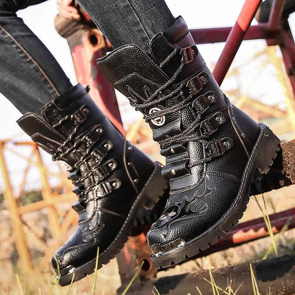 Men's Gothic Boots Motorcycle Boots Men Western Combat Boot Outdoor