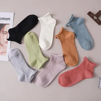 

6Pieces=3Pairs High Quality Socks Female Loose Solid Color Short Boat Socks Breathable Cotton Socks for women