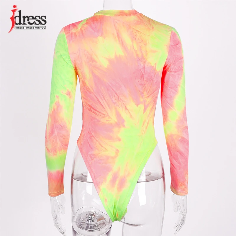 IDress Hot One Piece Tie Dye Party Bodysuits Long Sleeves High Neck Body Suit  (8)
