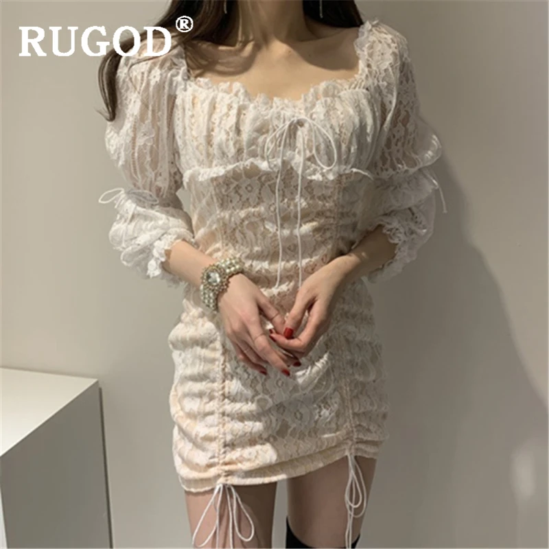 RUGOD элегантное сексуальное женское мини платье модное с расклешенными рукавами