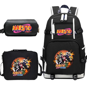 

Naruto Backpack Bookbag Mochila Feminina 3pcs/set lunch totes Pencil Case Teens School Bags Travel Backpack Women Laptop Bagpack