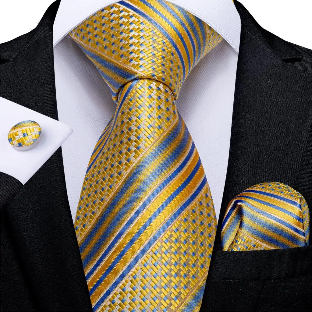 DiBanGu галстук Hanky запонки набор красный зеленый синий серый полосатый шеи галстуки для мужчин бизнес галстук Карманный квадратный зажим Gravatas - Цвет: N-7295