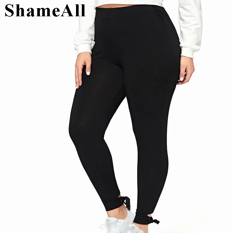 

Plus Size Elastic Waist Bow Tie Crisscross Knot Skinny Leggings 4XL 5XL Solid Elasticity Stretch Skinny Pants Trousers