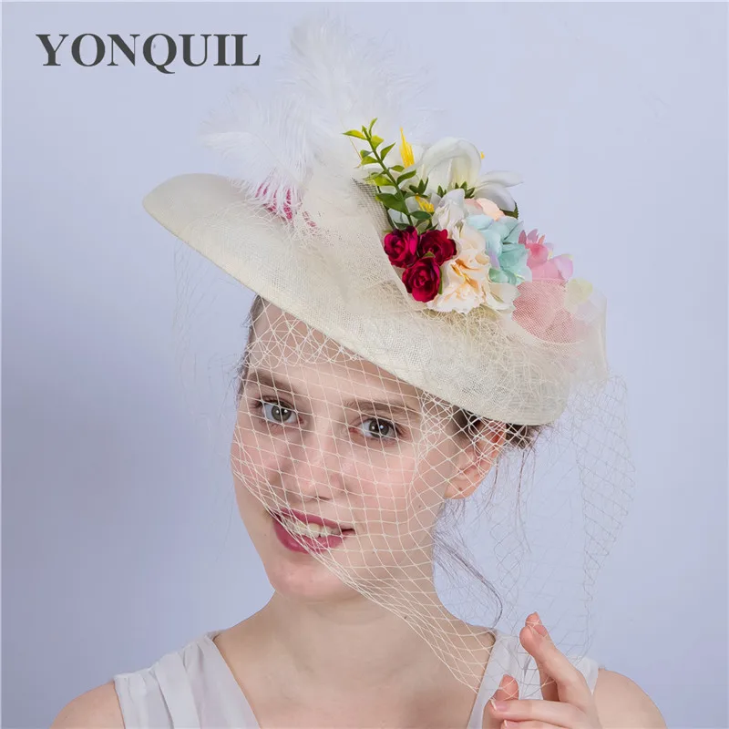 Fashion Ivory Wedding Hats And Fascinators For Bride 30cm Big Cute