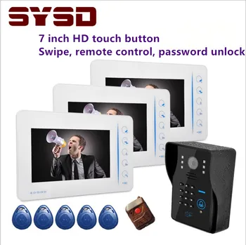 

7 inch with password swiping ID card remote control unlock video doorbell four way monitor video intercom one to three