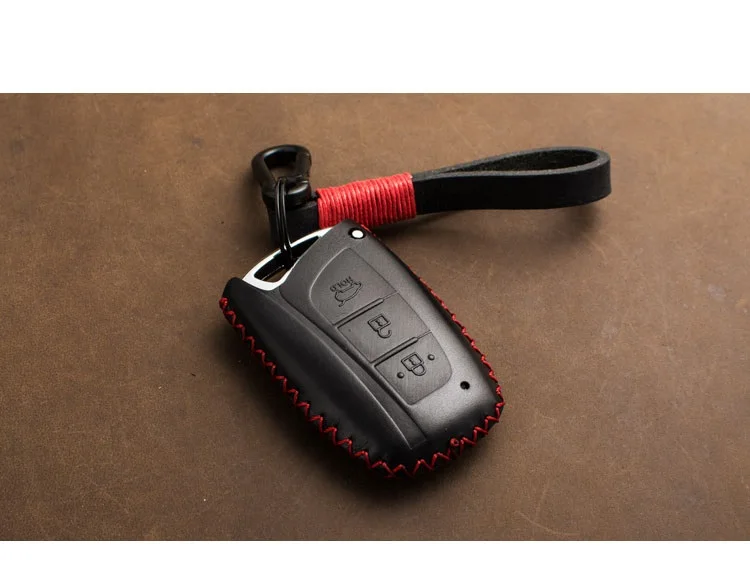 Натуральная кожа Ключи Сумка Чехол держатель дистанционного смарт ключ для hyundai Santa Fe Grand ix45 Сентениал Genesis - Название цвета: black red