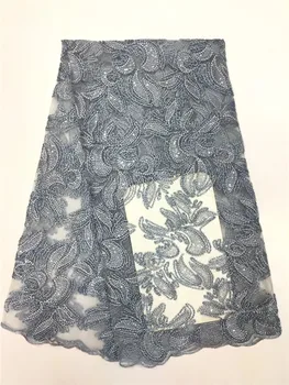 

High Quality 2020 gray Tulle sequins French Nigerian Lace Fabrics Pearls Embroidered Guipure African 3d Lace Fabric FZ919