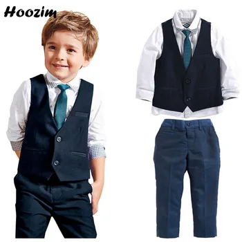 

New Formal Suit For Boys 2-6 Year Royal Blue Vest + Sequin Long Sleeve Shirts + Polka Dot Tie + Pants Set Kids Boys Clothing Set