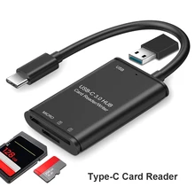 Mini leitor de cartão de memória multifuncional 5v/2a universal usb 3.1 tipo c para usb 3.0 otg adaptador seguro leitor de cartão de memória tf digital