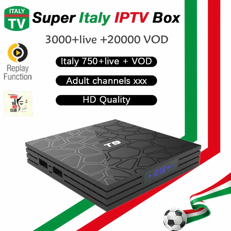Италия T9 ТВ 4G коробка android 9,0+ супер iptv 6000 LIVE+ 60000 VOD взрослый xxx Германия, Франция Португалия Великобритания Швейцарский IP tv m3u smart tv box