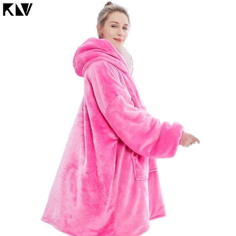 KLV, уличная Женская толстовка с капюшоном, толстовки, домашняя одежда, одеяло, теплые пальто, толстое флисовое ТВ одеяло, сверхмощный пуловер с капюшоном