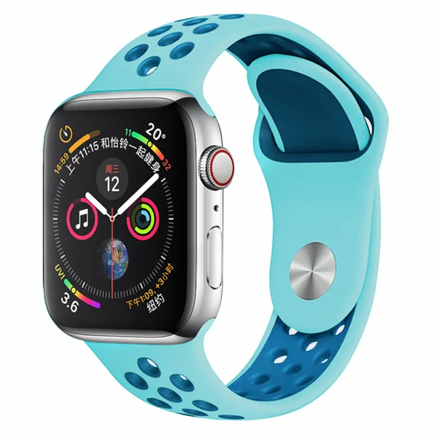 mint green blue Дышащий силиконовый спортивный ремешок для Apple Watch, серия 40 мм, 44 мм, серия 4, 5, резиновый ремешок для iWatch, ремешок 38 мм, 42 мм, 2, 3 - Цвет ремешка: mint green blue