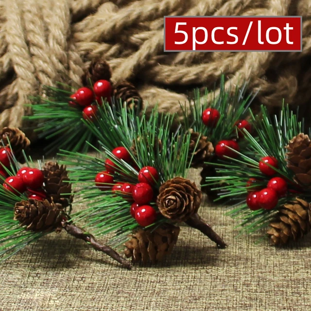 INFILM 10Pcs Natural Simulated Red Berry Pine Cone Branch,Artificial Christmas Red Berry Picks Stems for Greeting Card Wreath Garland Wedding Party Props Christmas Tree Holiday Decor
