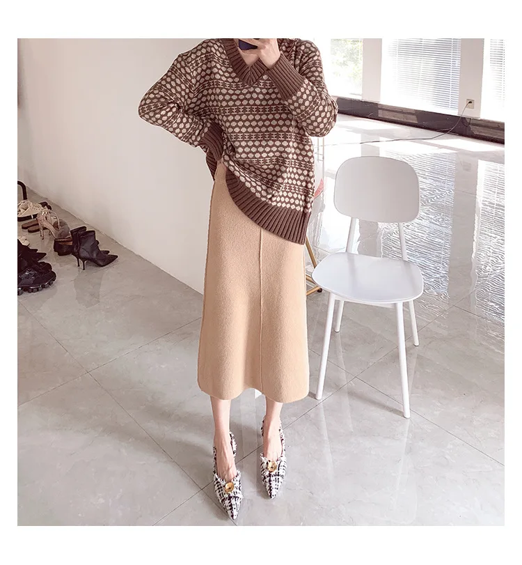 Autumn Women Rabbit Hair Skirt Elegant Solid Color Pullover High Grade Loose Women Office Lady Skirts Womens Long Skirt