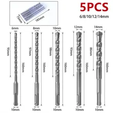 

1 Set 160mm Electric Hammer Drill Bits 6/8/10/12/14mm Cross Type Tungsten Steel Alloy SDS Plus For Masonry Concrete Rock Stone