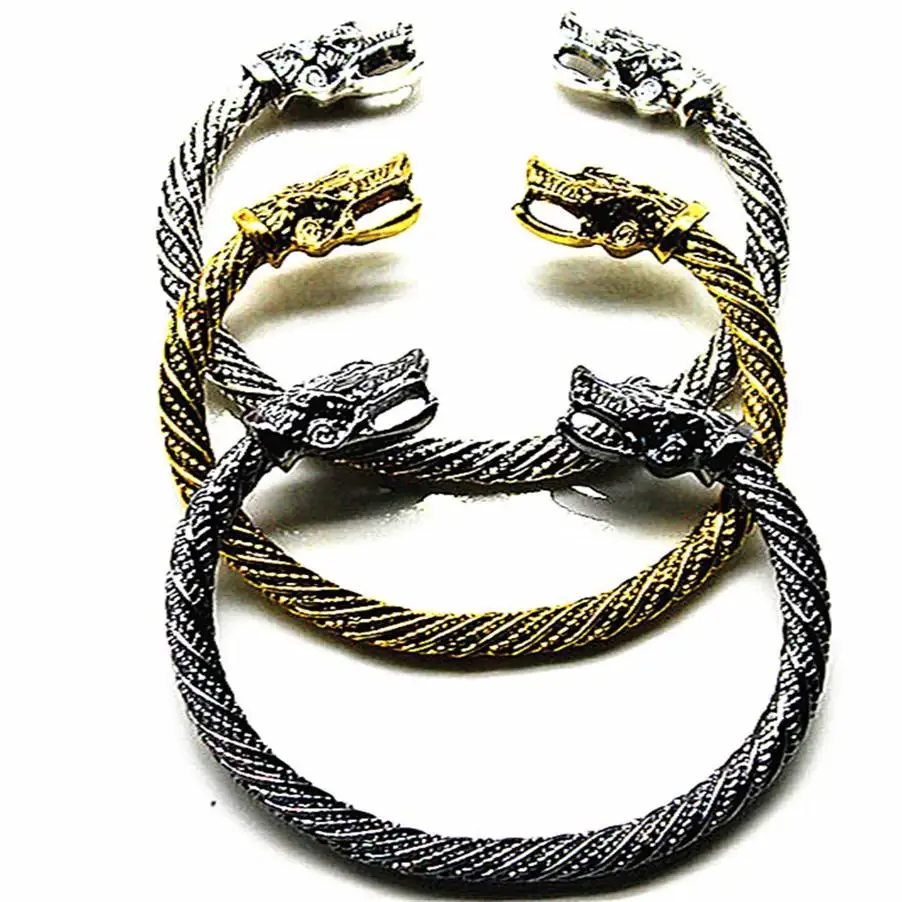 Винтажные Viking Волчья Голова Браслет-манжета Открытые Браслеты для мужчин из