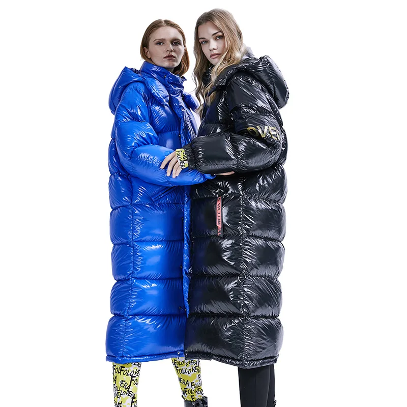 Goede 90% Witte Eend Donsjack Hooded Waterdicht 2019 Vrouwelijke Glossy Down Parka Vrouwen Lange Dikke Down Jas Losse Oversize Bovenkleding