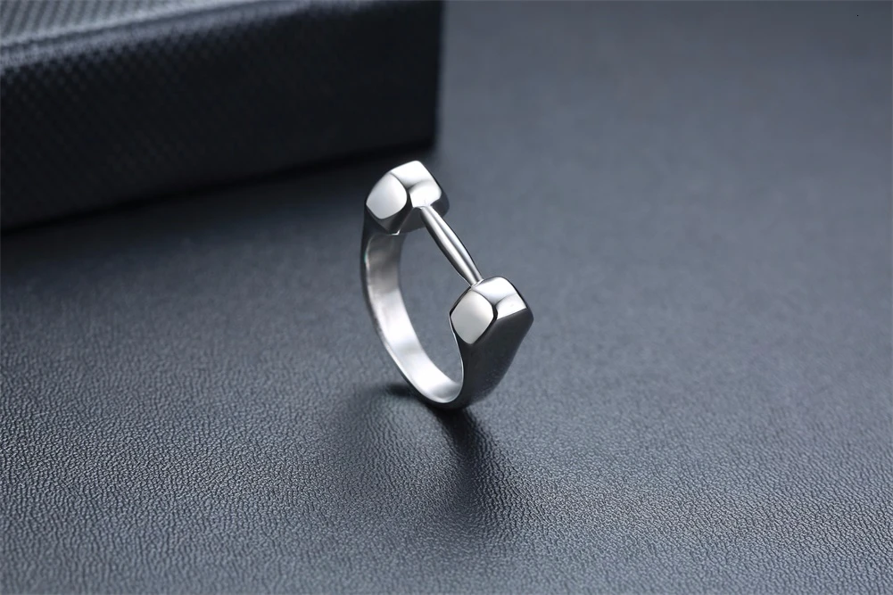 Серебряное кольцо для гантелей для мужчин из нержавеющей стали Фитнес Спорт ювелирные изделия подарок