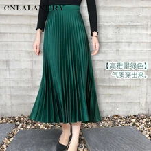 Осенняя Женская юбка новая мода Высокая талия Falda плиссированная юбка зеленая Однотонная юбка длиной до лодыжки Jupe плюс размер 4XL
