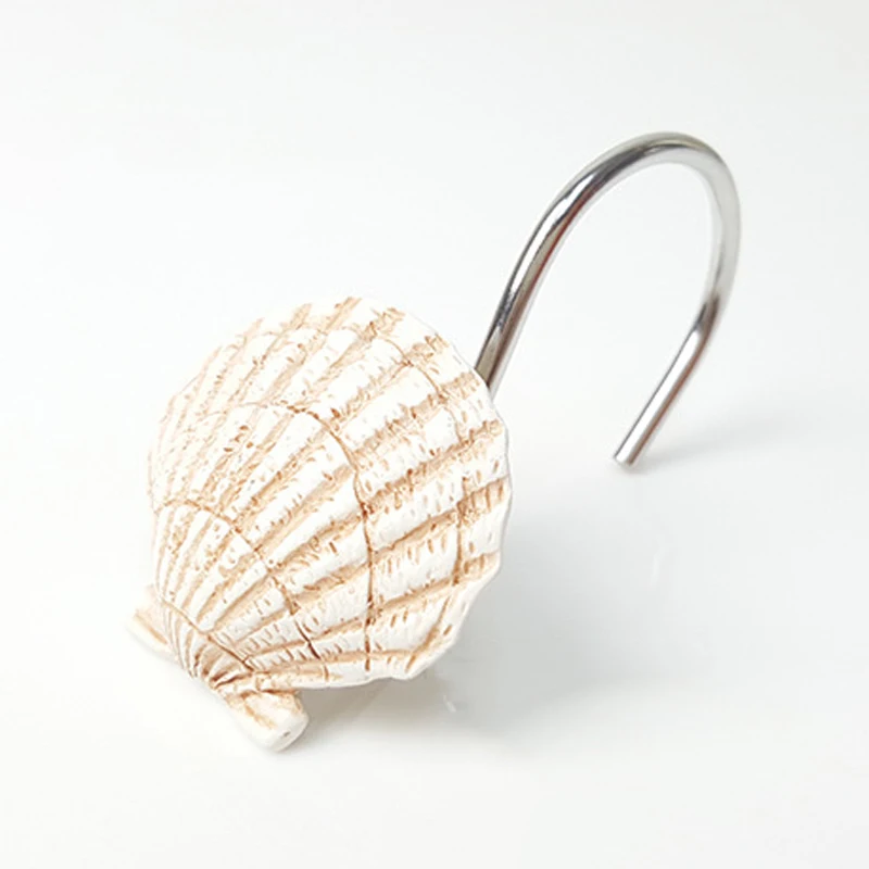 12pcs Resin Decorative Seashell Starfish Shower Curtain Hooks Hanger Rails Home Hotel Bathroom Beach Shell Decor Hook Organizer