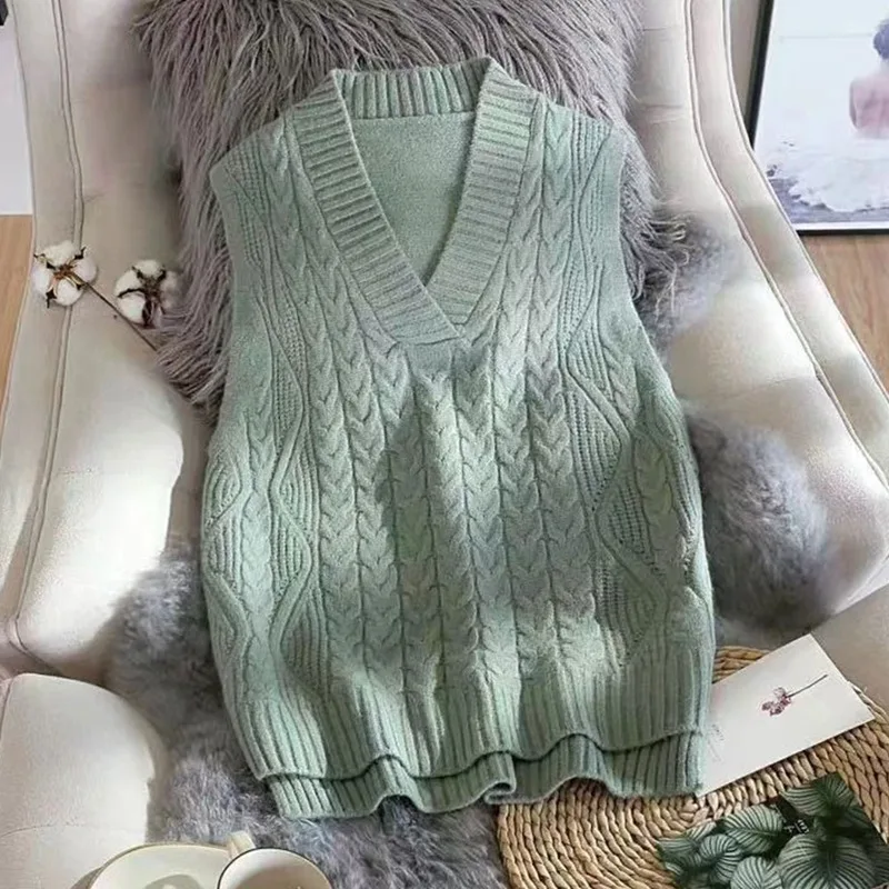 

Muyogrt Sweater Vest Women Solid Short Jumpers Loose Korean Style Sleeveless Jumpers Knitted V-Neck All-match Female Waist Coats