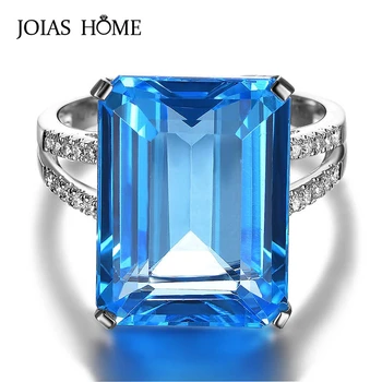 

JoiasHome Luxury Rings For Women Silver 925 Jewelry With Square Blue Aquarium Gemstones Women Party Wholesale Gift Size 6-10