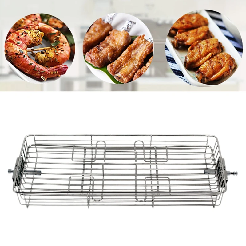 

LBER 25L-30L Stainless Steel Grill Roaster BBQ Rotisserie Ovenware Skewers Oven Rotate Cage Roast Fish Shrimp Meat Shelf Baking