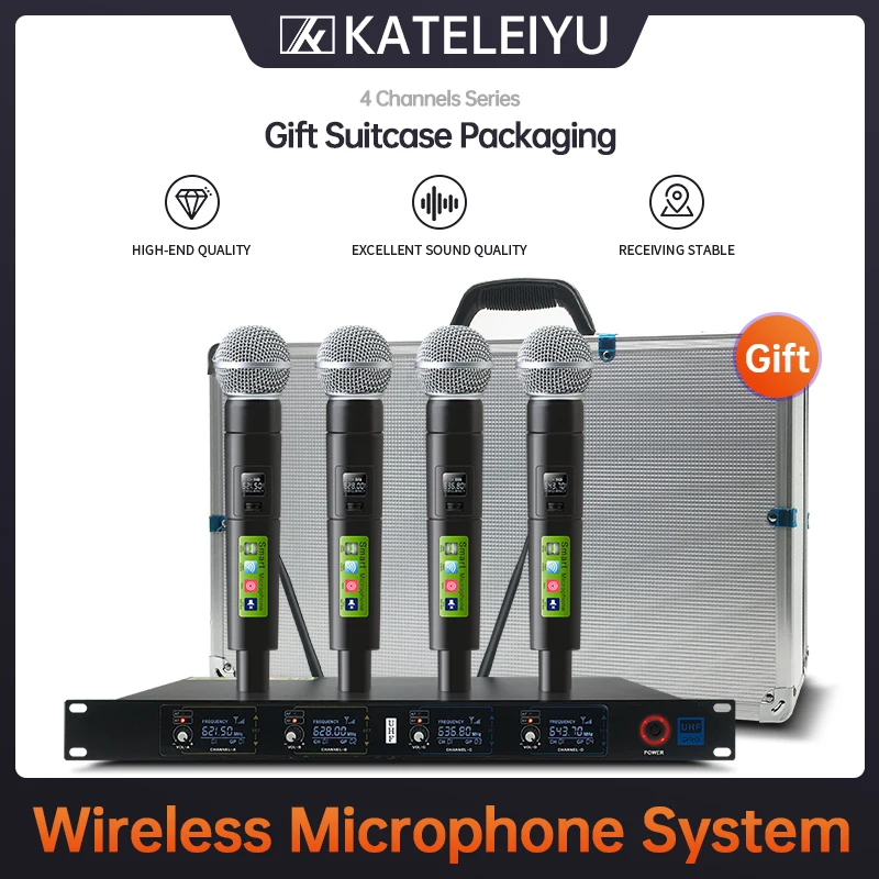 Top Professional 4 Channel UHF Wireless karaoke