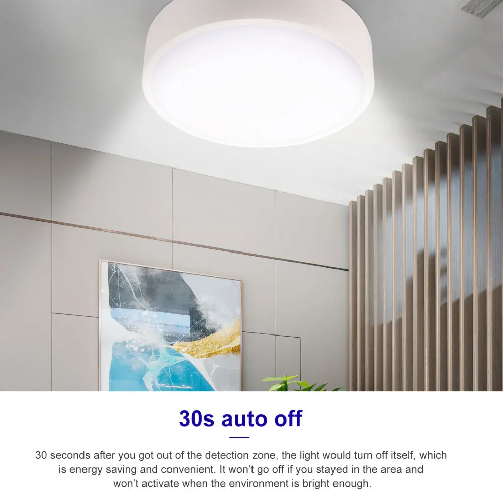 LED Ceiling Light with Motion Sensor Radar Motion Detective Ceiling Light Flat Round Metal Ceiling Light 120 Degree Detective recessed ceiling lights