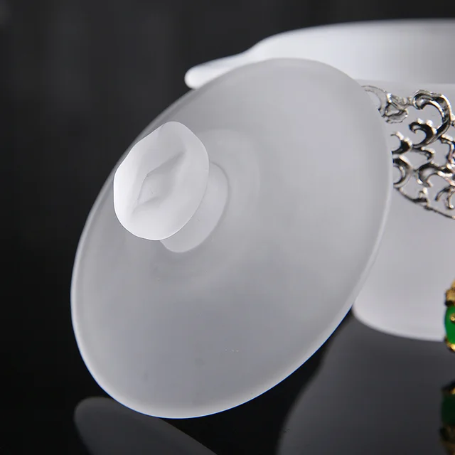 Üveg Tea Tureen 170 Ml Fehér Jade Porcelán Tál Fedéllel Ezüst Gaiwan Kínai Kung Fu Teáruház Kézfogás Ital - Image 5