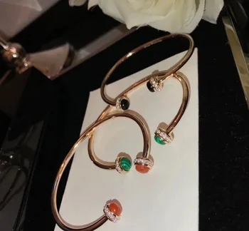 

New Hot Brand Pure Sterling Jewelry For Women Rotate Ball Bangle Bead Bangle Wedding Jewelry Open Rose Gold Bracelet