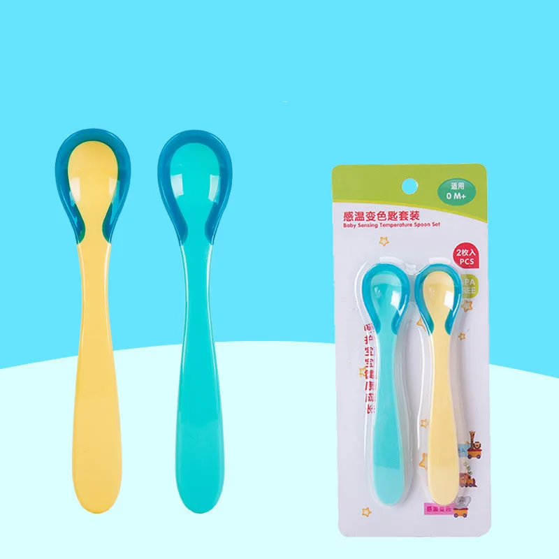 Cuchara con sensor de temperatura para bebé, cucharilla de alimentación de silicona de seguridad, cucharilla de autoalimentación para bebé, platos para bebé, 2 uds.